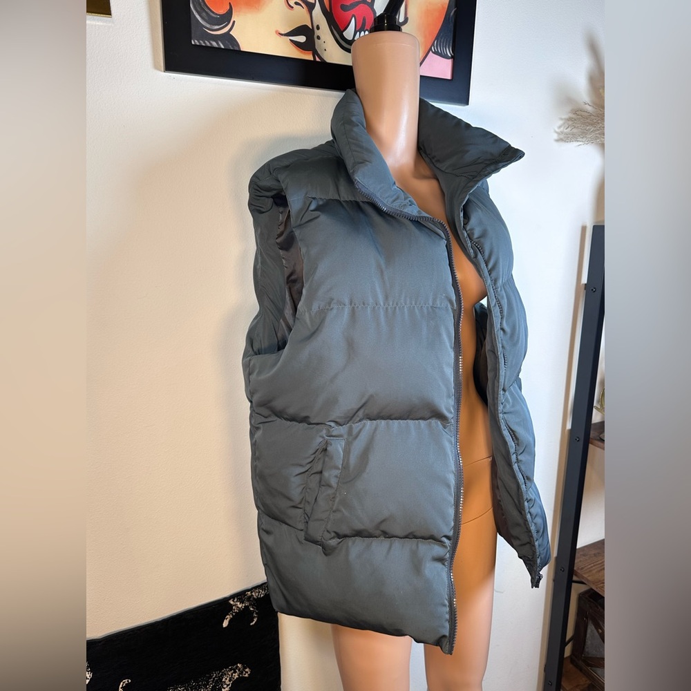 Dazy puffer vest zip up winter coat jacket grey K-pop pockets - Picture 3 of 5